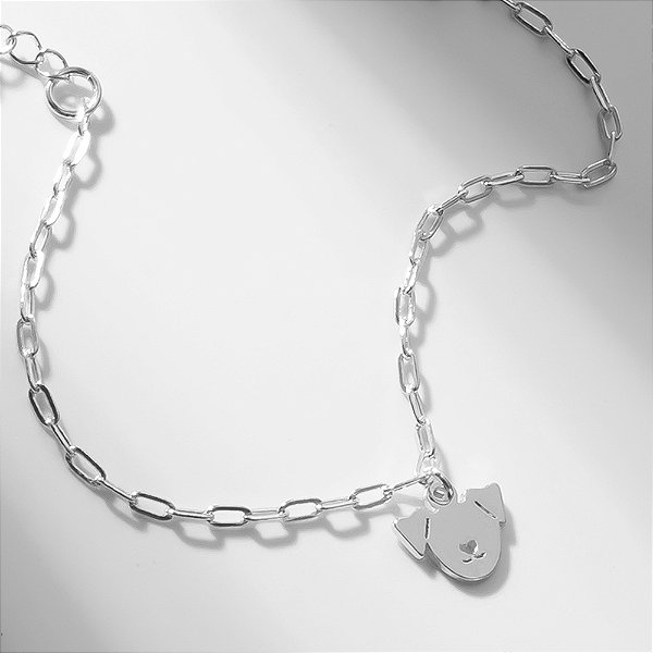 Pulseira Pet Pingente Cachorro Banho de Ródio Branco