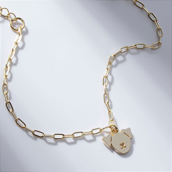 Pulseira Pet Pingente Cachorro Banho de Ouro 18k