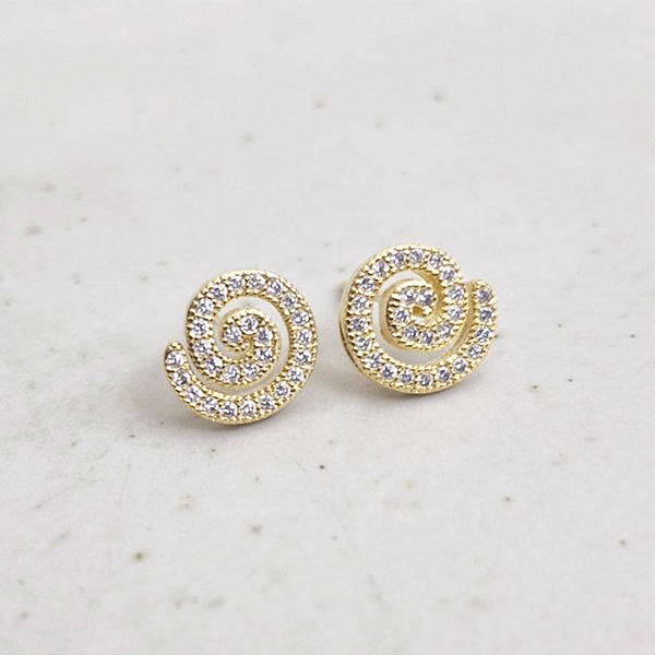 Brinco Espiral Cravejado Incolor Banho de Ouro 18k
