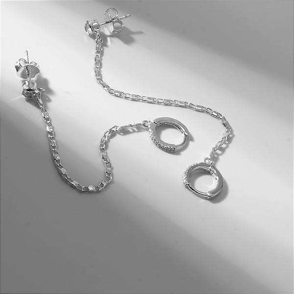 Duo de Argolas Ear Line Cravejado Banho de Ródio Branco