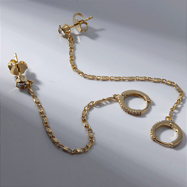 Duo de Argolas Ear Line Cravejado Banho de Ouro 18k