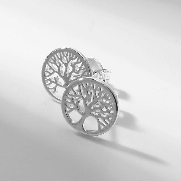 Brinco Árvore da Vida Flat Banho de Ródio Branco