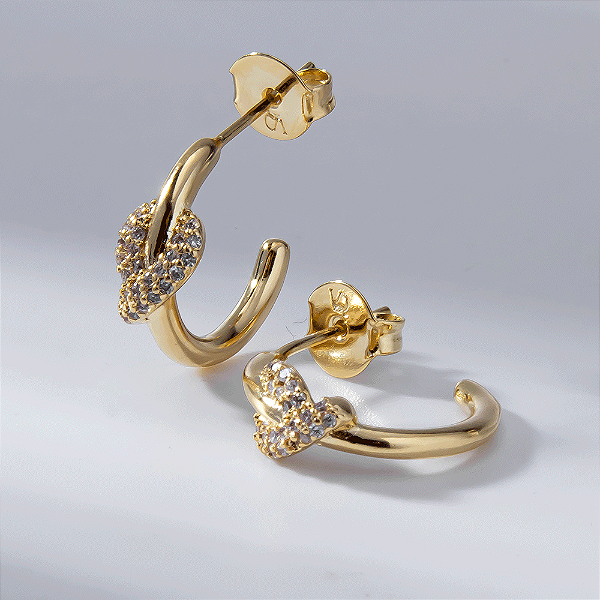 Argola Nó Zircônia Incolor Banho de Ouro 18k