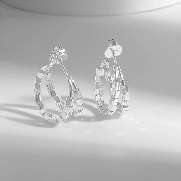 Argola Dupla Canutilhos Banho de Ródio Branco