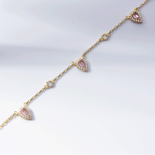 Colar Gotas Zircônias Rosa Banho de Ouro 18k