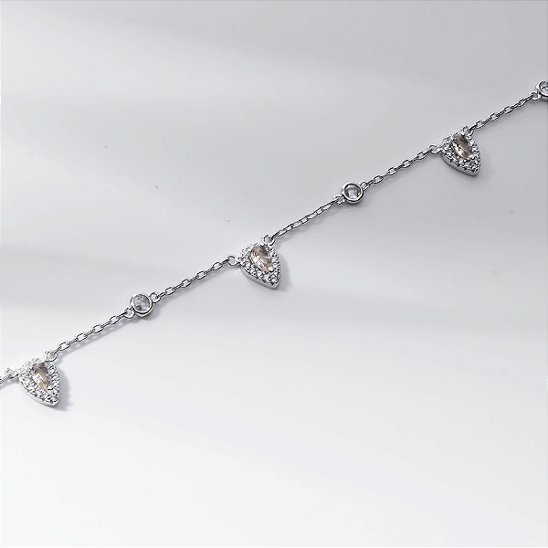 Colar Gotas Zircônias Morganite Banho de Ródio Branco