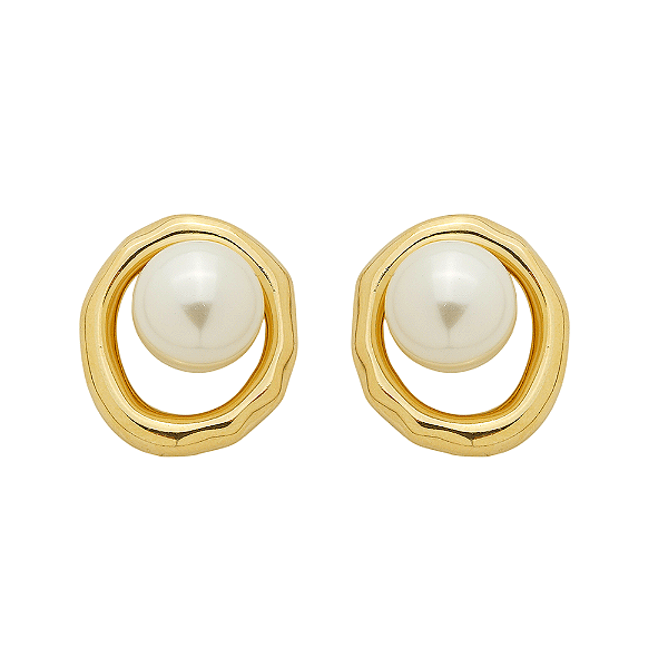 Brinco Mira Orgânico Pérola Banho de Ouro 18k