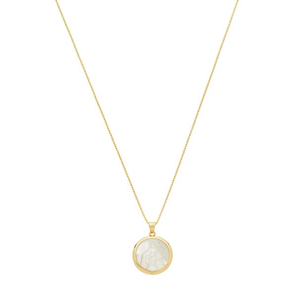 Colar Curto Nossa Senhora das Graças Madrepérola Banho de Ouro 18k
