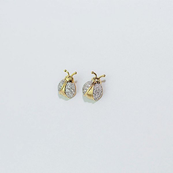 Brinco Pequeno Joaninha Banho de Ouro 18k