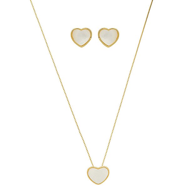 Conjunto Mira Coração Madrepérola Banho de Ouro 18k
