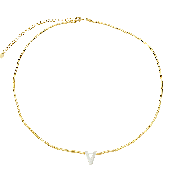 Colar Mira Canutilhos Inicial Madrepérola Banho de Ouro 18k