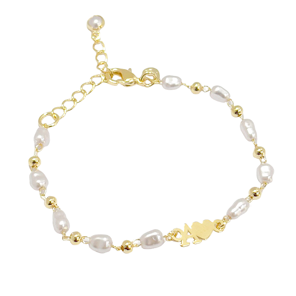 Pulseira Mira Inicial Pérolas Banho de Ouro 18k