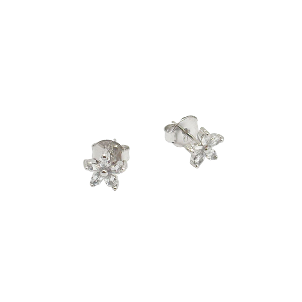 Brinco Mini Flor Zircônias Banho de Ródio Branco