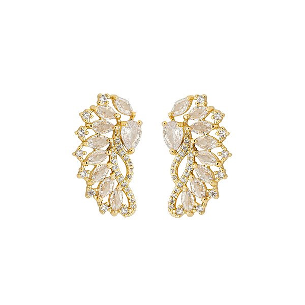Brinco Ear Cuff Gota Navettes Zircônias Banho de Ouro 18k
