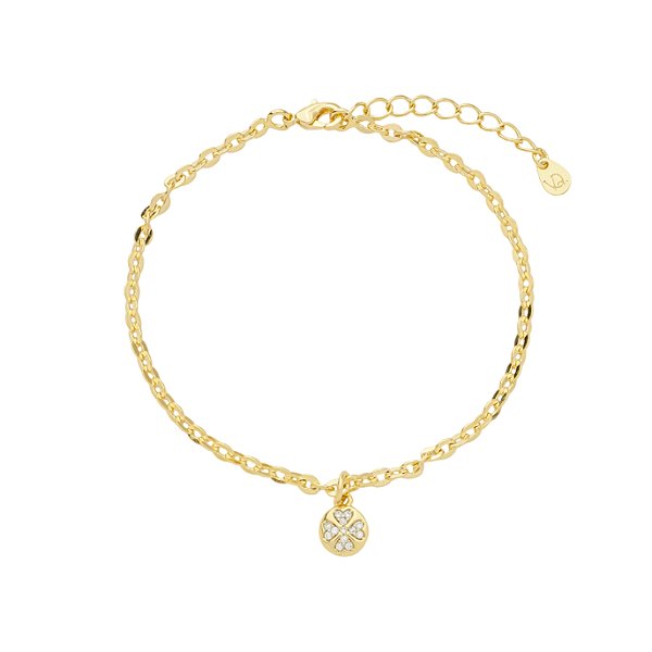 Pulseira Elos Medalha Trevo Zircônias Banho de Ouro 18k