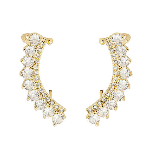 Brinco Ear Cuff Cravejado Incolor Banho de Ouro 18k