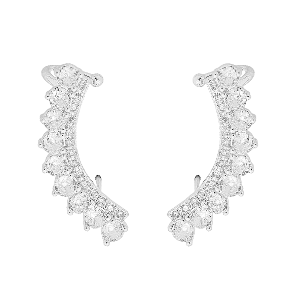 Brinco Ear Cuff Cravejado Incolor Banho de Ródio Branco