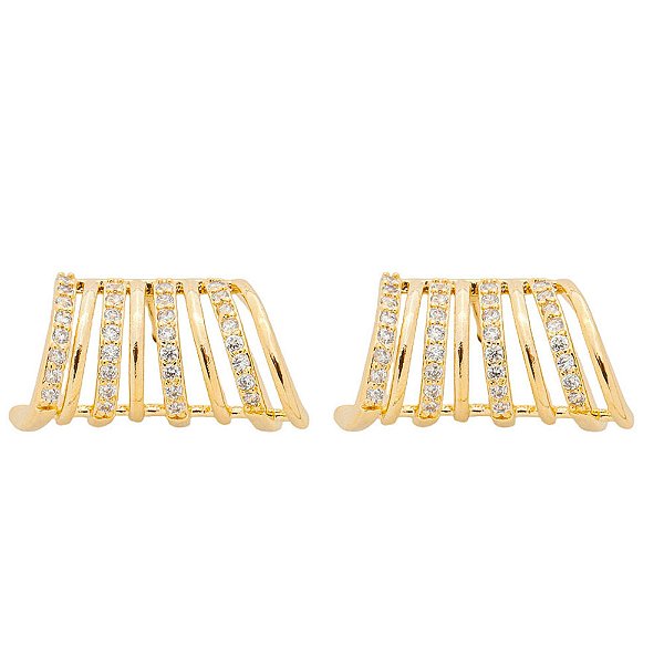 Brinco Curvado Oito Linhas Banho de Ouro 18k