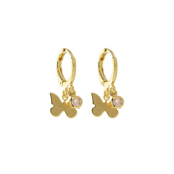Argola Infantil Borboleta Zircônias Rosa Banho de Ouro 18k