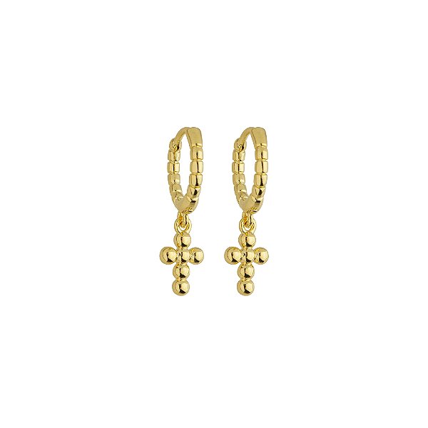 Argola Detalhes Cruz Banho de Ouro 18k