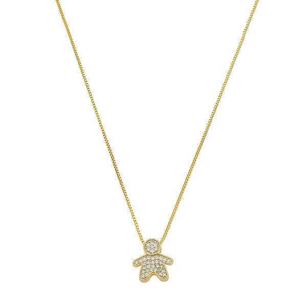 Colar Curto Menino Zircônias Banho de Ouro 18k