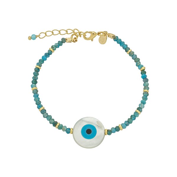 Pulseira Olho Grego Zircônias Azuis Banho de Ouro 18k