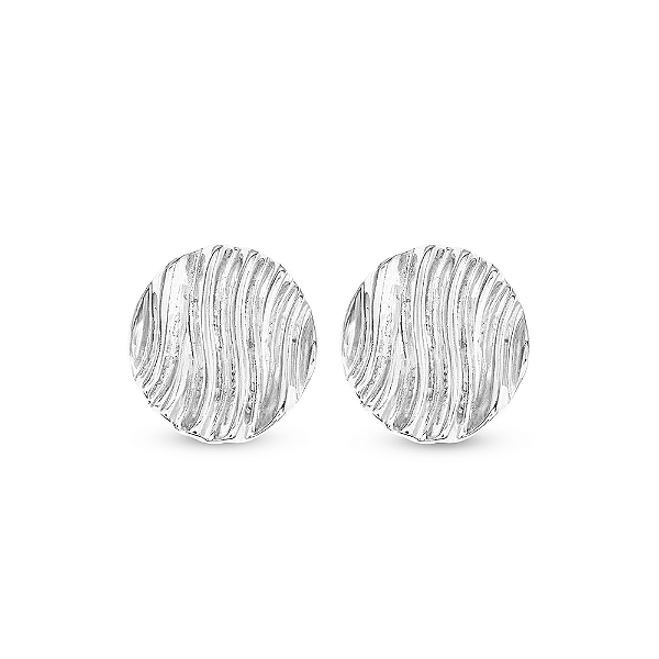 Brinco Círculo Frisado Banho de Ródio Branco