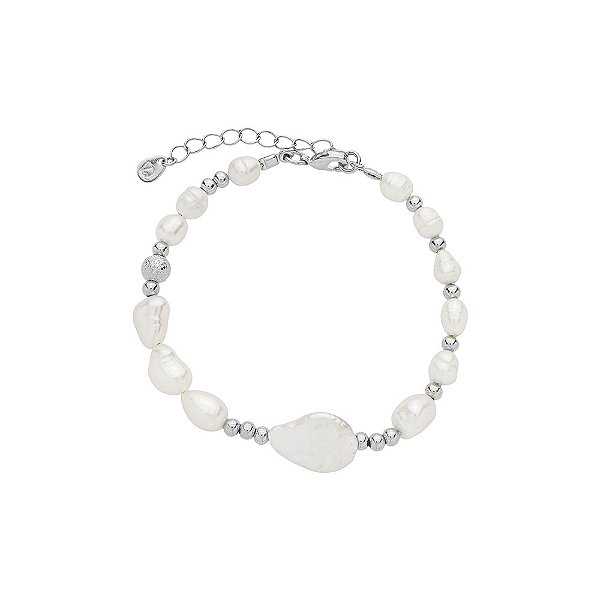 Pulseira Mira Pérolas Água Doce Mini Esferas Banho de Ródio Branco