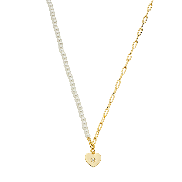 Colar Mira Mini Pérolas Elos Banho de Ouro 18k