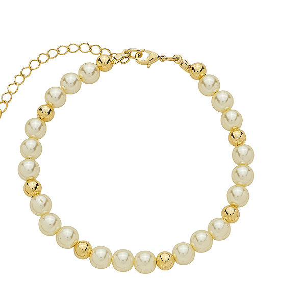 Pulseira Mira Pérolas e Esferas Banho de Ouro 18k