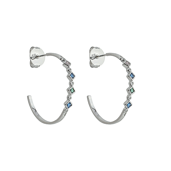 Argola Fina Detalhes Zircônia Coloridas Banho de Ródio Branco