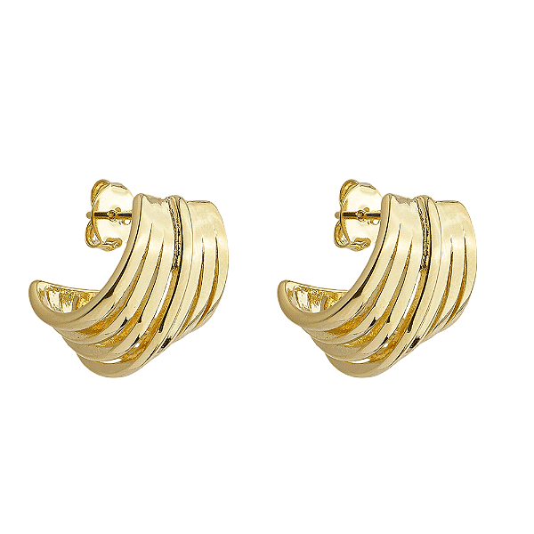 Brinco Curvado Sete linhas Lisas Banho de Ouro 18k