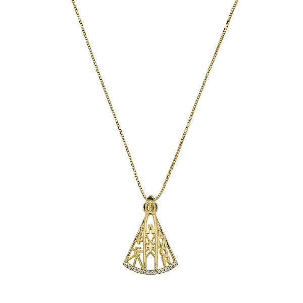 Colar Religioso Incolor Nossa Senhora Aparecida Zircônias Banho de Ouro 18k