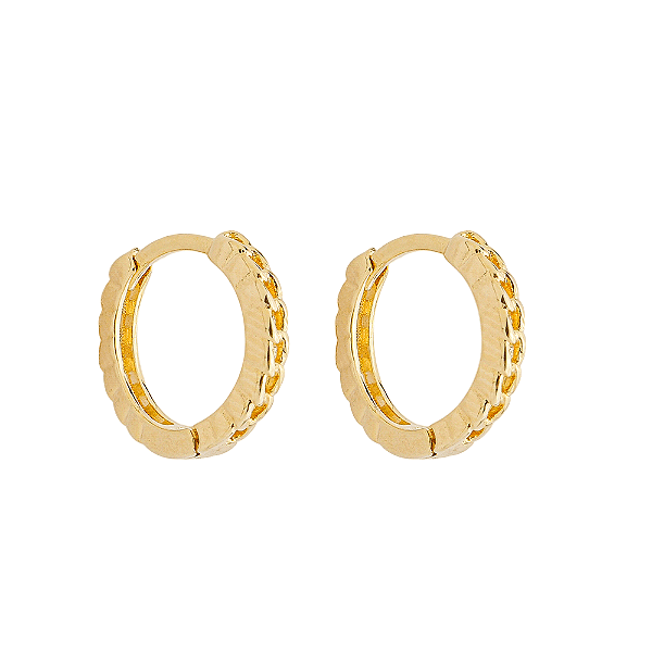 Argola Detalhes Elos Banho de Ouro 18k