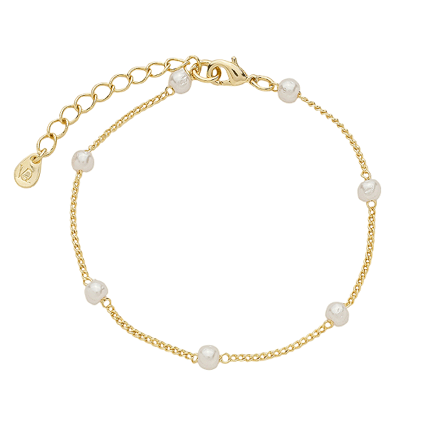 Pulseira Mira Pérolas Espaçadas Banho de Ouro 18k