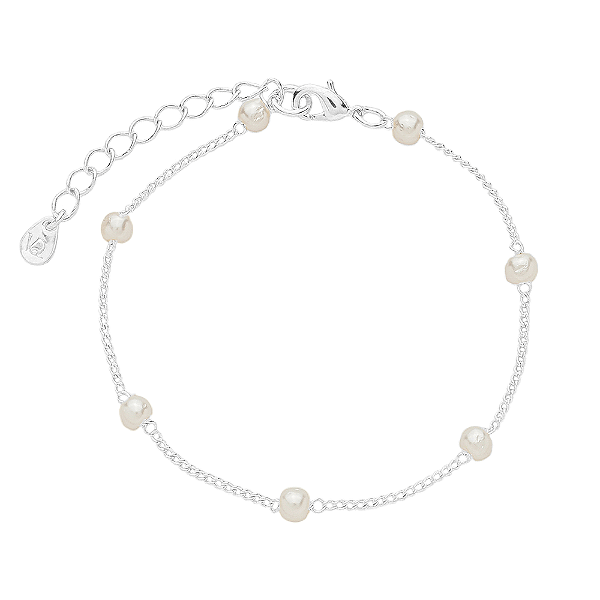Pulseira Mira Pérolas Espaçadas Banho de Ródio Branco