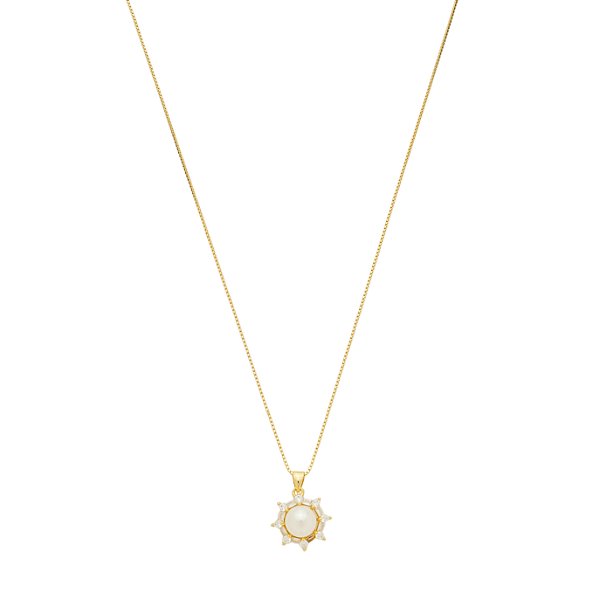 Colar Mira Pérola Entorno Zircônias Incolor Banho de Ouro 18k