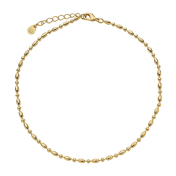 Tornozeleira Grãos Mini Esferas Banho de Ouro 18k