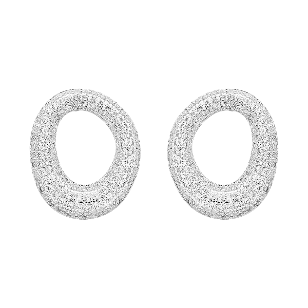 Brinco Oval Cravejado Incolor Banho de Ródio Branco