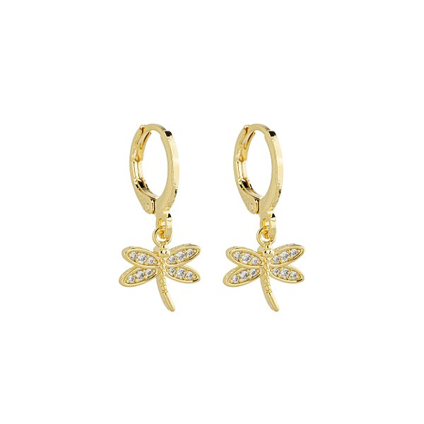 Argola Infantil Libélula Incolor Banho de Ouro 18k
