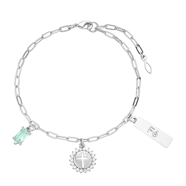 Pulseira Believe Fé Banho de Ródio Branco