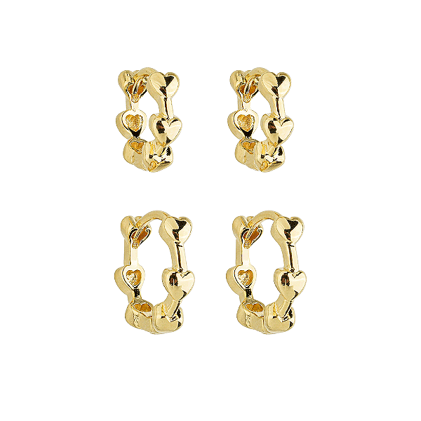 Duo Argolas Corações Lisos Banho de Ouro 18k