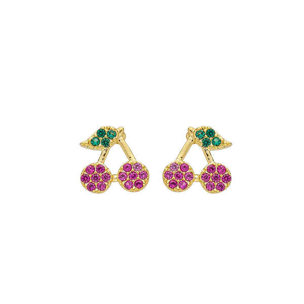 Cereja zircônias Rubi e Turmalina Banho de Ouro 18k