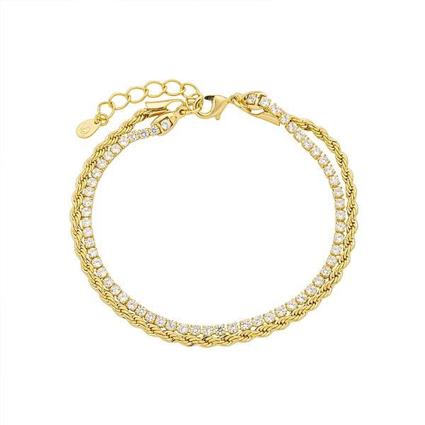 Pulseira Dupla Rivieira e Cordão Baiano Banho de Ouro 18K