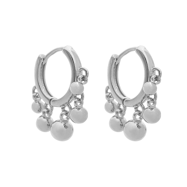 Argola Penduricalhos Esferas no Banho de Ródio Branco