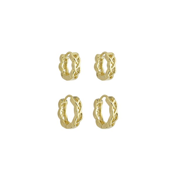 Duo Argolas com Detalhes Trançados no Banho de Ouro 18k