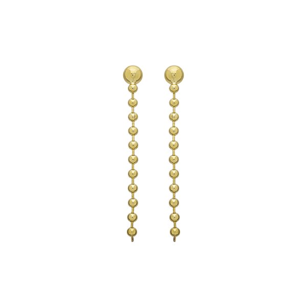 Brinco Longo Esferas Lisas no Banho de Ouro 18k