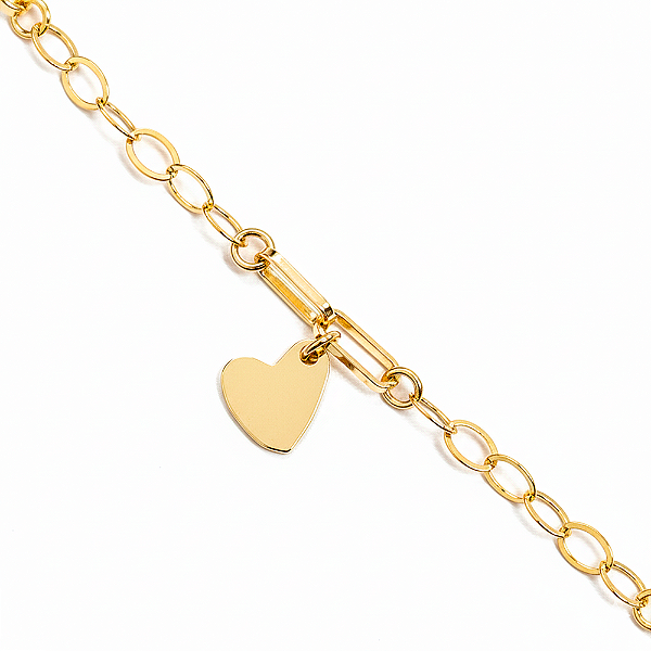 Pulseira de Elos com Pingente de Coração no Banho de Ouro 18k