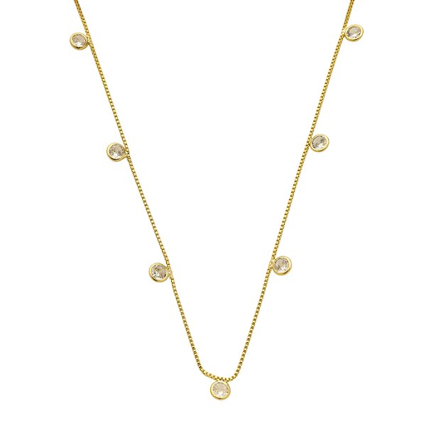 Colar Penduricalhos Zircônia Incolor Banho de Ouro 18k