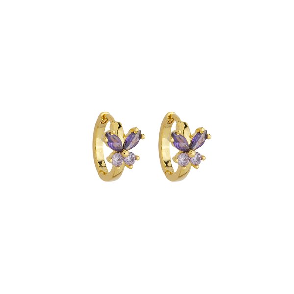 Argola Borboleta Zircônias Tanzanita Lilás Banho de Ouro 18k